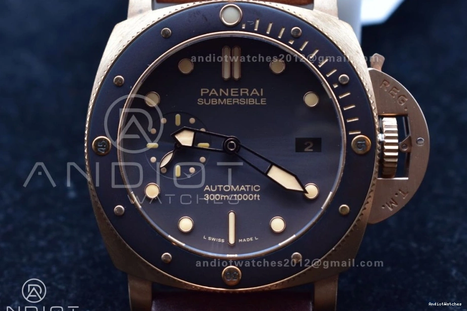 1:1 on VSF SunProtective PAM968 Strap and Brown Clone Calfskin P.9010 Dial Bezel Edition V Best Ceramic 995 Brown Bronzo 0415